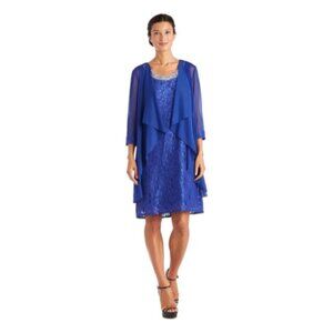 **R&M Richards** 2pc Flyaway Jacket Over Lace Shift Dress Beaded 16 NWT